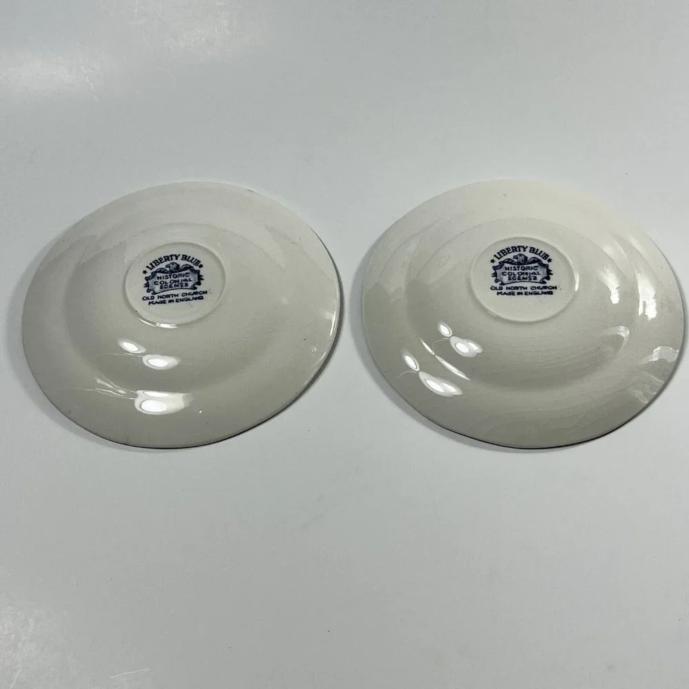 4 Vtg Liberty Blue Old North Church 5.75 inches saucersColonial Scenes Pre-Owned - Picture 6 of 13